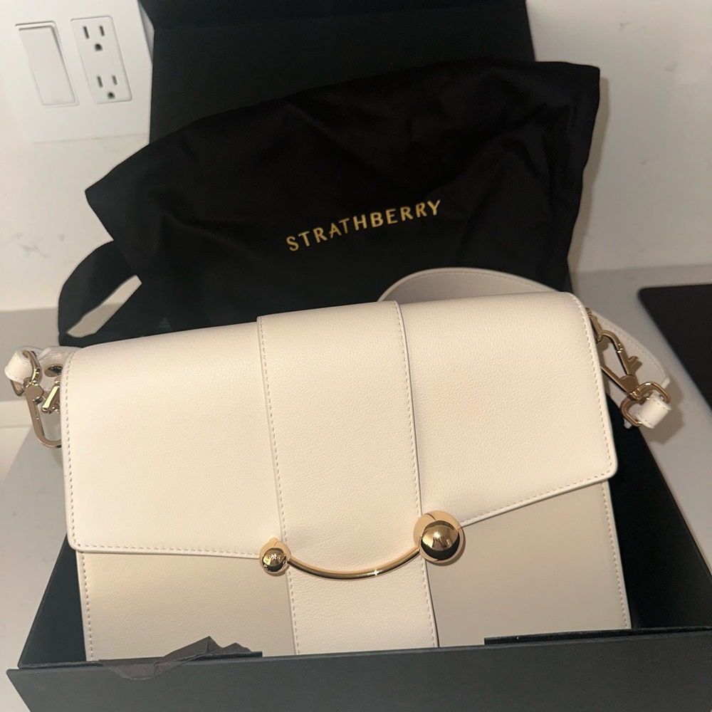 Strathberry Cream Shoulder Bag with Gold Hardware